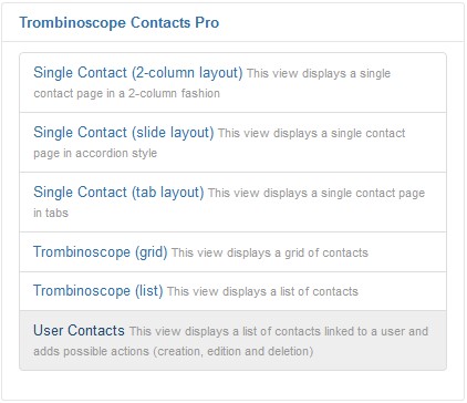 User Contacts view